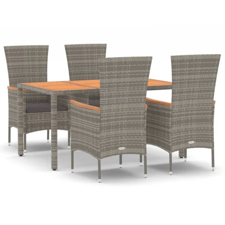 Set da Pranzo da Giardino 5 pz con Cuscini in Polyrattan Grigio