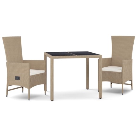 Set da Pranzo da Giardino 3 pz con Cuscini Beige in Polyrattan