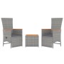 Set Mobili Giardino 3pz Grigio Polyrattan Legno Massello Acacia