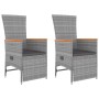 Set Mobili Giardino 3pz Grigio Polyrattan Legno Massello Acacia