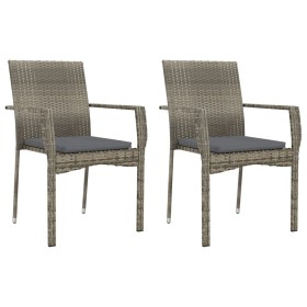 Set da Pranzo da Giardino 3 pz con Cuscini in Polyrattan Grigio