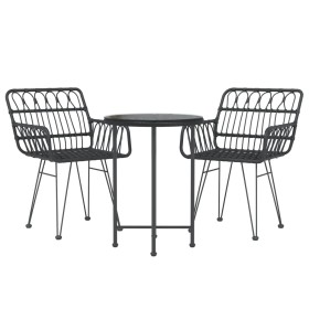 Set da Pranzo da Giardino 3 pz Nero in Polyrattan