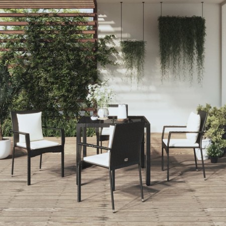 Set da Pranzo da Giardino 5 pz Nero con Cuscini in Polyrattan