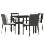 Set da Pranzo da Giardino 5 pz Nero con Cuscini in Polyrattan