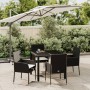 Set da Pranzo da Giardino 5 pz Nero con Cuscini in Polyrattan