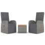 Set Mobili Giardino 3pz Grigio Polyrattan Legno Massello Acacia