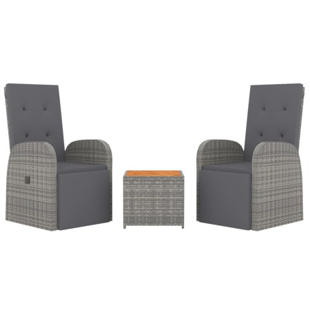 Set Mobili Giardino 3pz Grigio Polyrattan Legno Massello Acacia