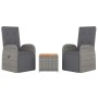 Set Mobili Giardino 3pz Grigio Polyrattan Legno Massello Acacia