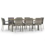 Set da Pranzo da Giardino 9 pz con Cuscini in Polyrattan Grigio