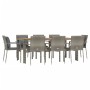 Set da Pranzo da Giardino 9 pz con Cuscini in Polyrattan Grigio