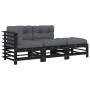 Set Divani da Giardino 3 pz con Cuscini in Legno Massello Nero