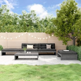 Set Divani da Giardino 5pz con Cuscini in Legno Massello Grigio