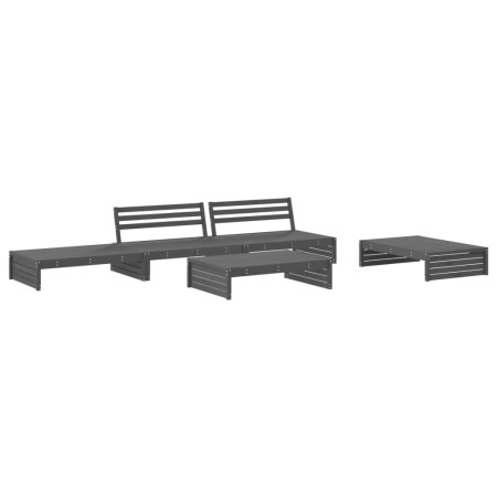 Set Divani da Giardino 5pz con Cuscini in Legno Massello Grigio