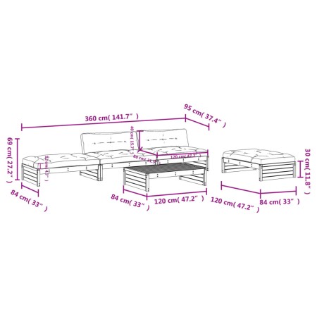 Set Divani da Giardino 5pz con Cuscini in Legno Massello Grigio