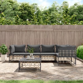 Set Divani da Giardino 6 pz con Cuscini Antracite in Polyrattan