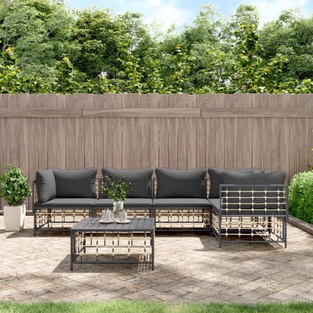 Set Divani da Giardino 6 pz con Cuscini Antracite in Polyrattan