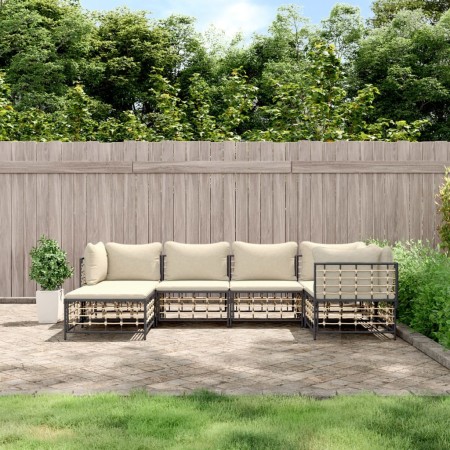 Set Divani da Giardino 6 pz con Cuscini Antracite in Polyrattan