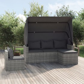 Set Divani da Giardino 4 pz con Cuscini in Polyrattan Grigio