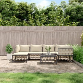 Set Divani da Giardino 7 pz con Cuscini Antracite in Polyrattan