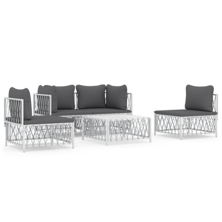 Set Salotto da Giardino 5 pz con Cuscini in Acciaio Bianco