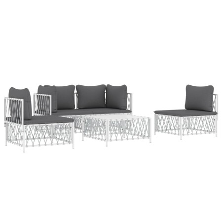 Set Salotto da Giardino 5 pz con Cuscini in Acciaio Bianco