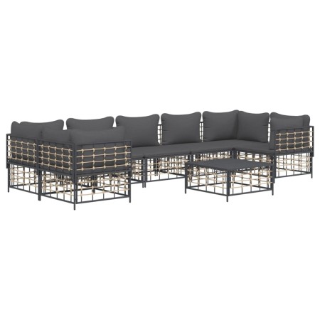 Set Divani da Giardino 8 pz con Cuscini Antracite in Polyrattan