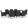 Set da Pranzo da Giardino 9 pz con Cuscini Nero in Polyrattan
