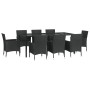 Set da Pranzo da Giardino 9 pz con Cuscini Nero in Polyrattan