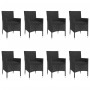 Set da Pranzo da Giardino 9 pz con Cuscini Nero in Polyrattan