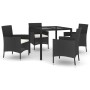 Set da Pranzo da Giardino 5 pz Nero con Cuscini in Polyrattan