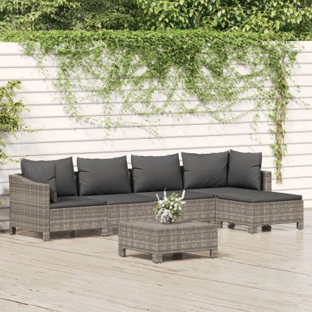 Set Divani da Giardino 6 pz con Cuscini in Polyrattan Grigio