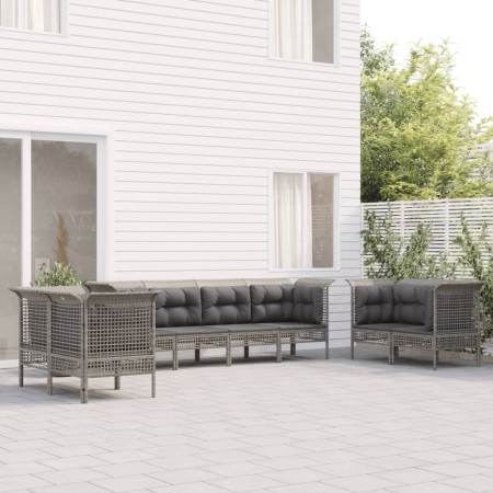 Set Divani da Giardino 8 pz con Cuscini in Polyrattan Grigio