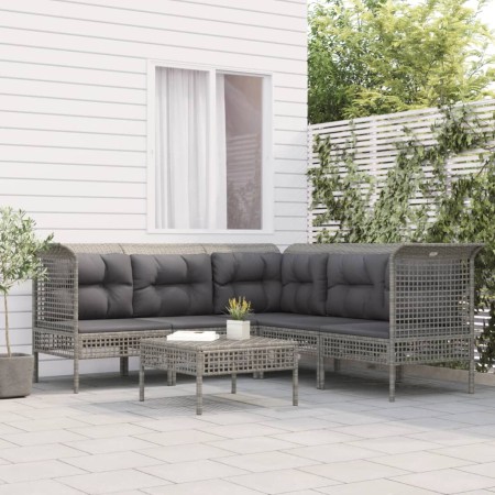 Set Divani da Giardino 6 pz con Cuscini in Polyrattan Grigio