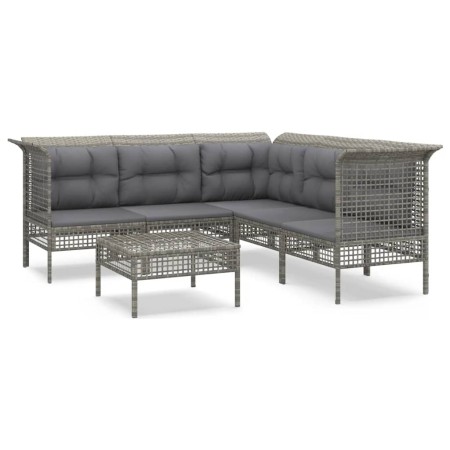 Set Divani da Giardino 6 pz con Cuscini in Polyrattan Grigio