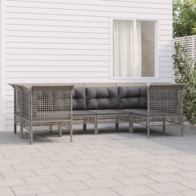 Set Divani da Giardino 6 pz con Cuscini in Polyrattan Grigio