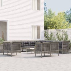 Set Divani da Giardino 13 pz con Cuscini in Polyrattan Grigio