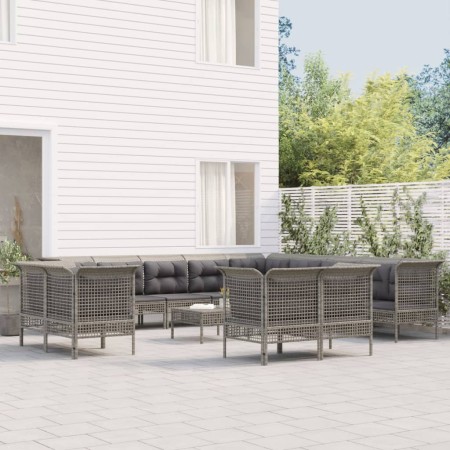 Set Divani da Giardino 13 pz con Cuscini in Polyrattan Grigio