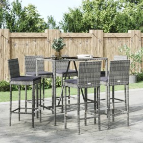 Set Bar da Giardino 7 pz con Cuscini in Polyrattan Grigio