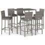 Set Bar da Giardino 7 pz con Cuscini in Polyrattan Grigio