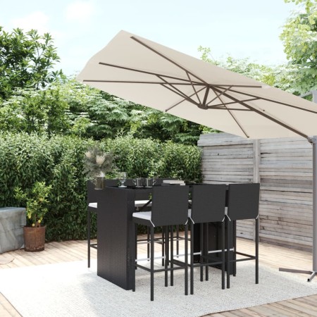 Set Bar da Giardino 7 pz con Cuscini in Polyrattan Nero