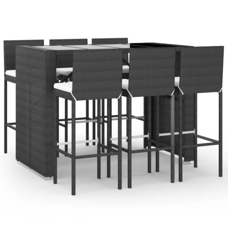 Set Bar da Giardino 7 pz con Cuscini in Polyrattan Nero