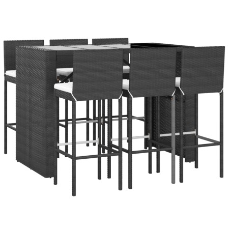 Set Bar da Giardino 7 pz con Cuscini in Polyrattan Nero