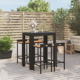 Set Bar Giardino 5 pz Nero Polyrattan e Legno Massello Acacia