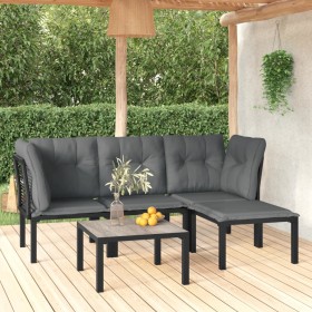 Set Salotto da Giardino 5 pz Nero e Grigio in Polyrattan