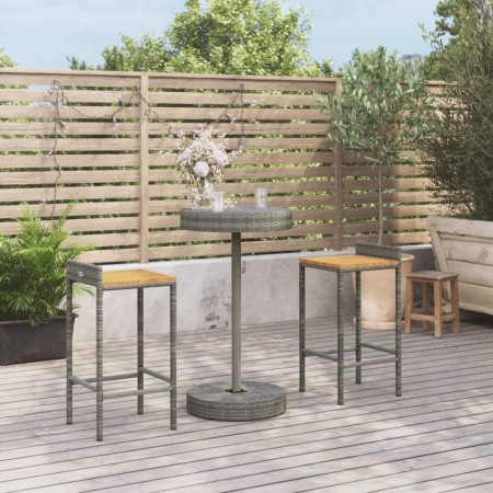 Set Bar Giardino 3pz Grigio Polyrattan e Legno Massello Acacia