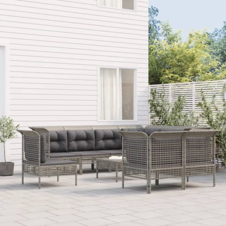 Set Divani da Giardino 9 pz con Cuscini in Polyrattan Grigio