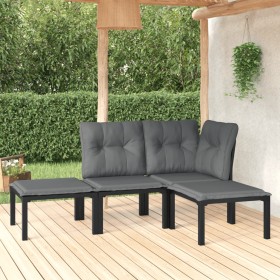 Set Salotto da Giardino 4 pz Nero e Grigio in Polyrattan