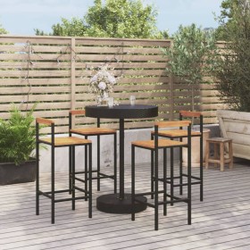 Set Bar Giardino 5 pz Nero Polyrattan e Legno Massello Acacia