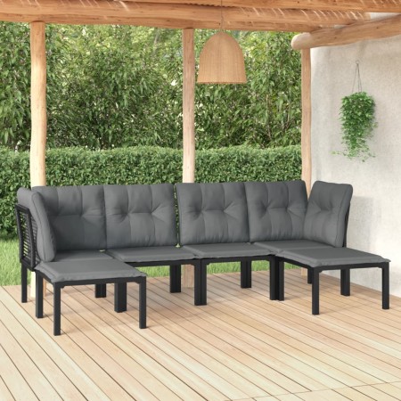 Set Salotto da Giardino 6 pz in Polyrattan Nero e Grigio