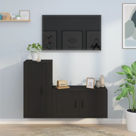 Set Mobili Porta TV 2 pz Nero in Legno Multistrato